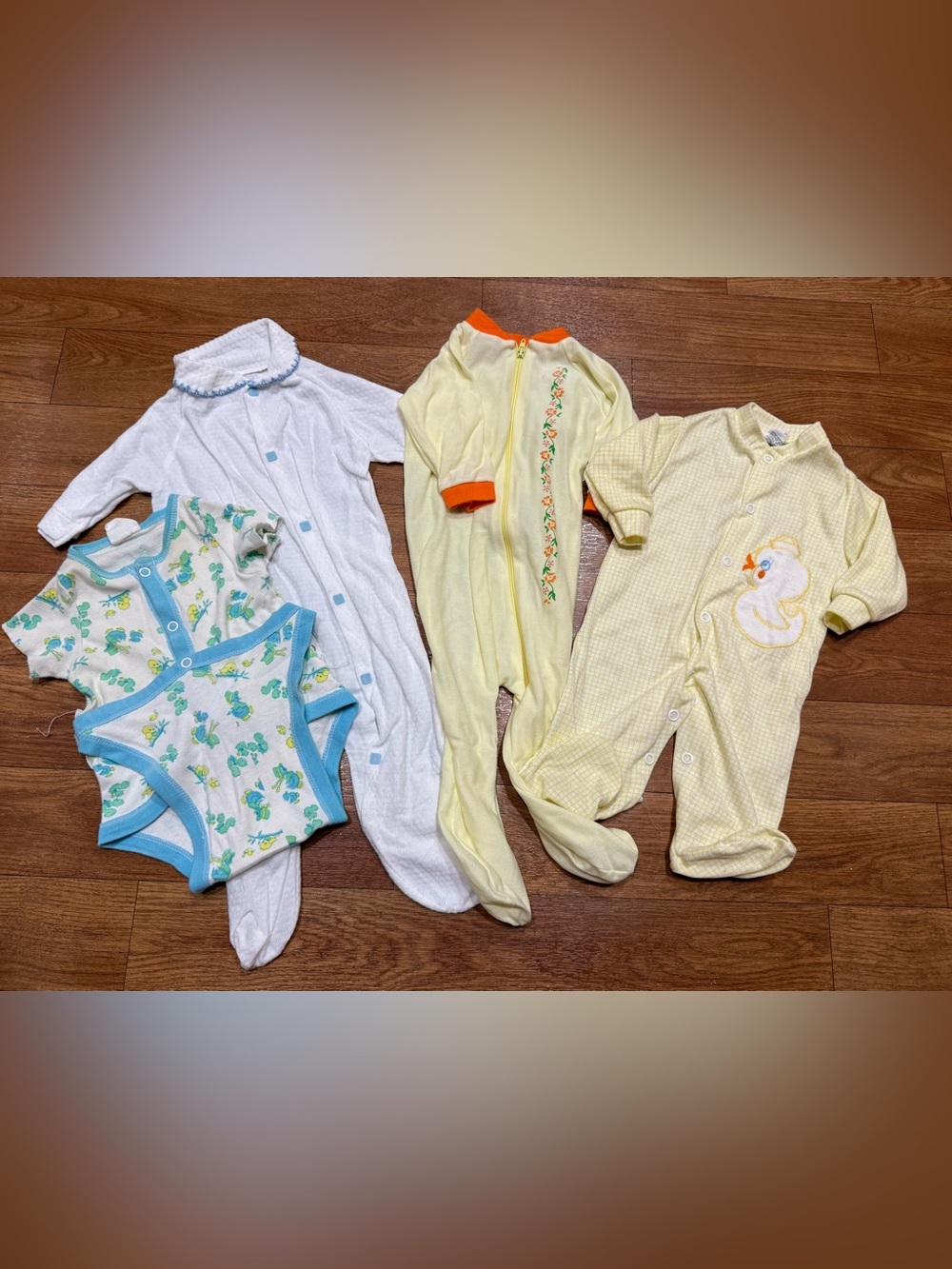 Vintage 80s Baby Sleeper Bundle of Four Footed Pajamas and One Piece Newborn